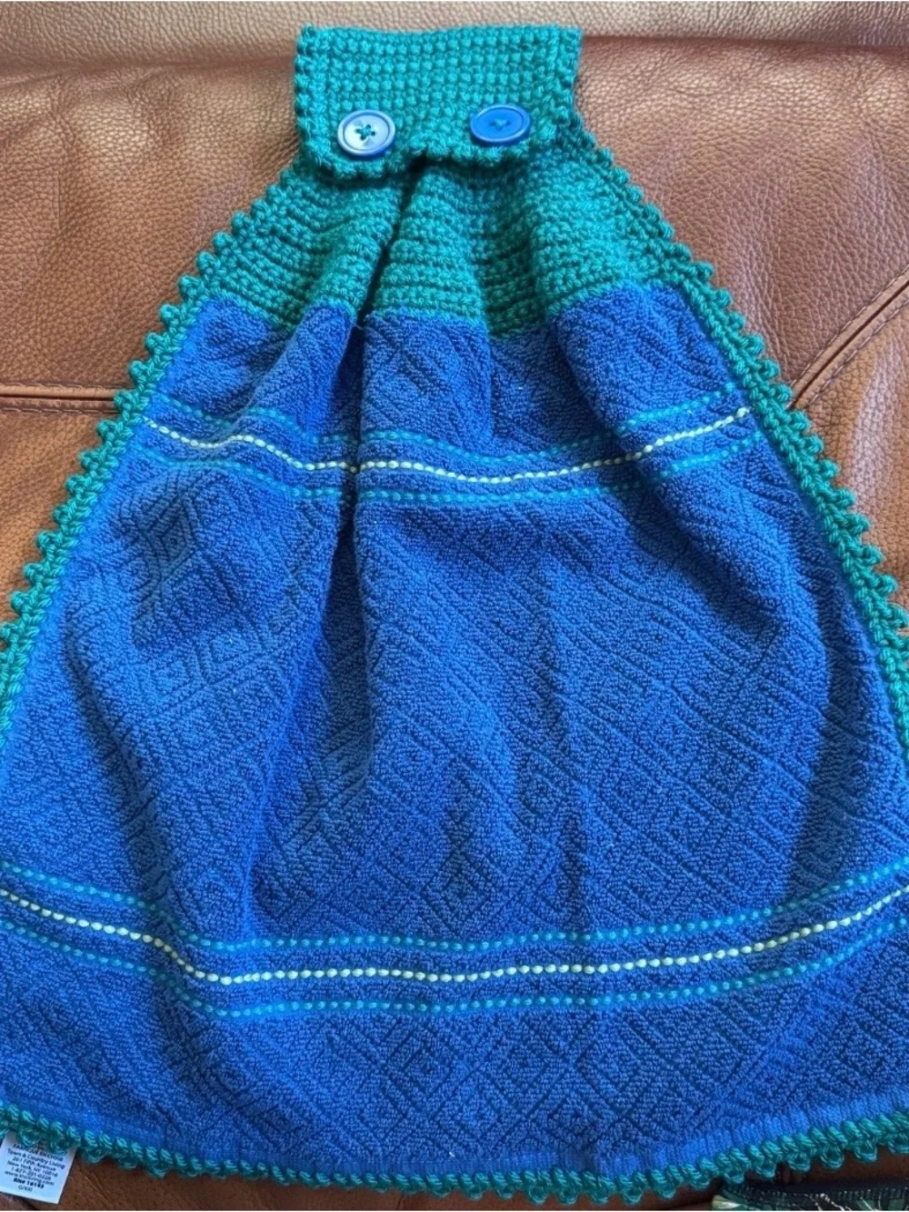 Handmade Crochet Hanging Kitchen Towel Royal Blue Teal Mainstays